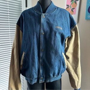 Turning Point Peterbilt Freightliner Vintage Tan Denim Bomber Jacket XL